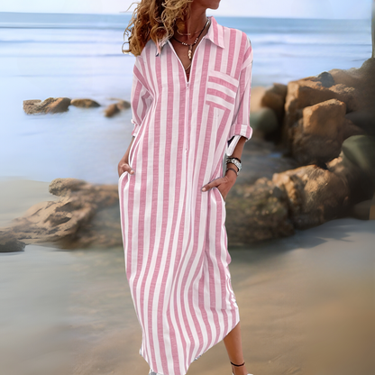 Gaëlle – Robe Chic à Rayures avec Col en V