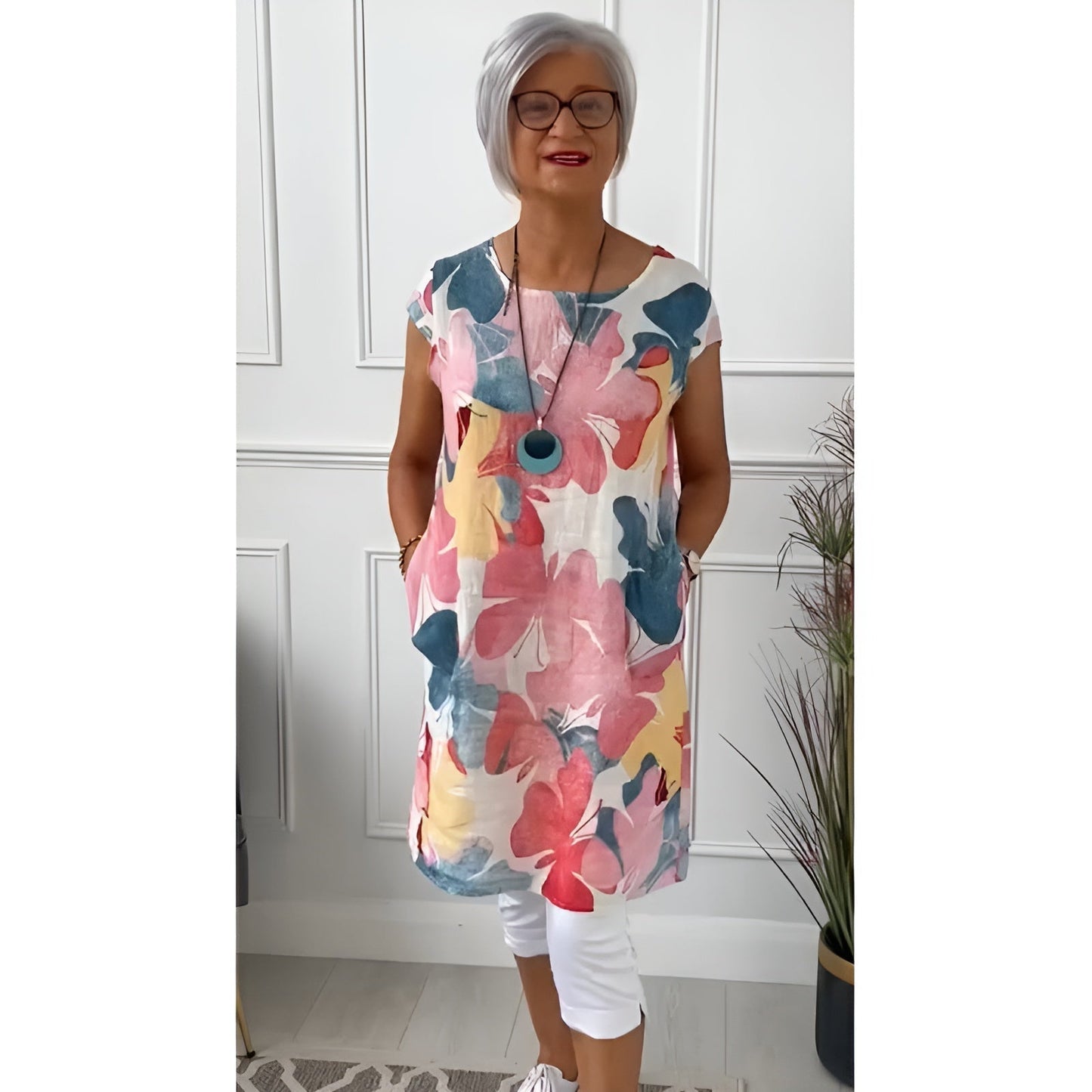 Naëlya – Élégante robe chemise avec motif aquarelle