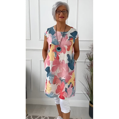 Naëlya – Élégante robe chemise avec motif aquarelle