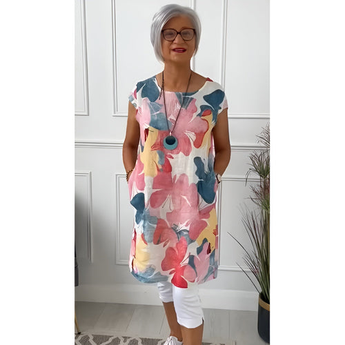 Naëlya – Élégante robe chemise avec motif aquarelle