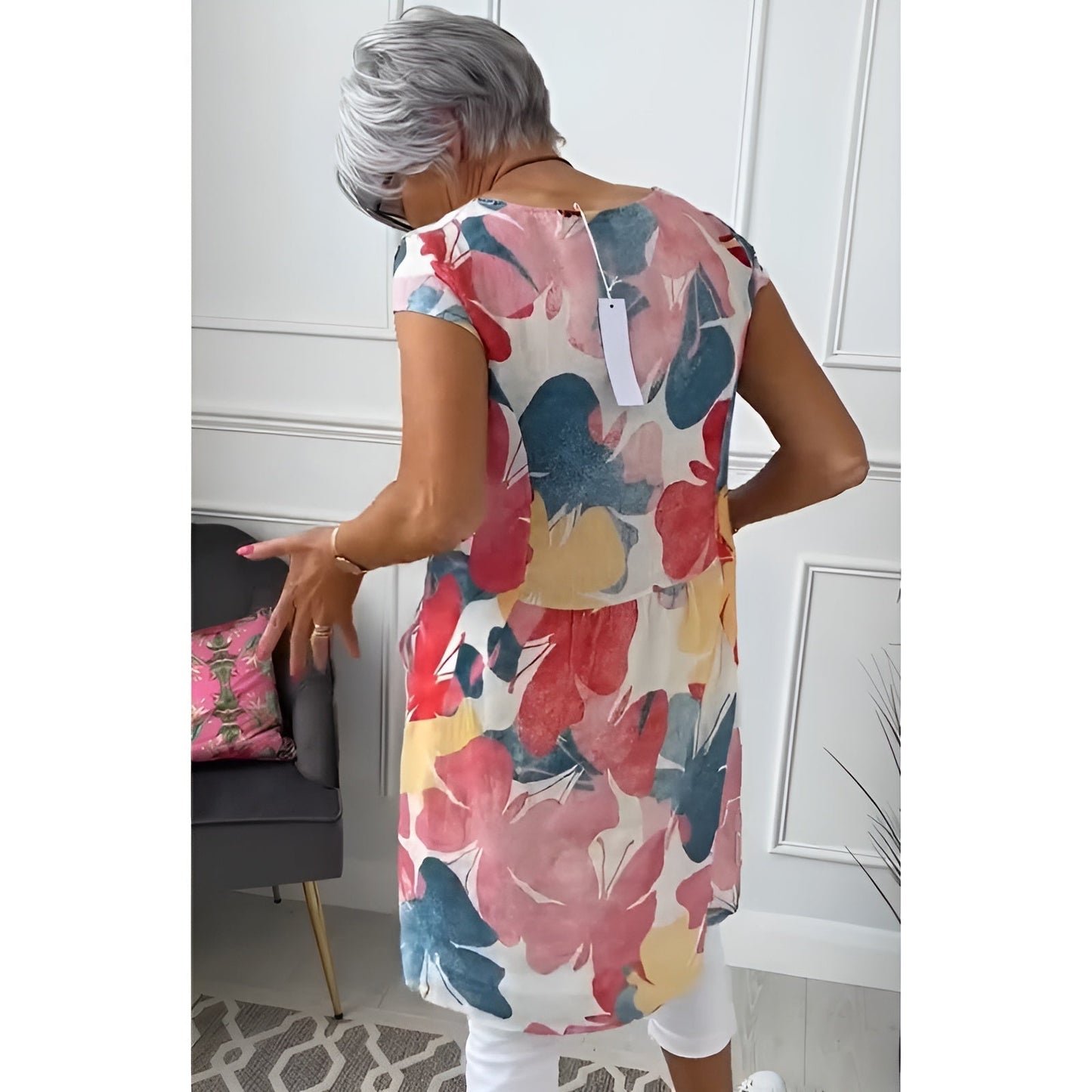 Naëlya – Élégante robe chemise avec motif aquarelle