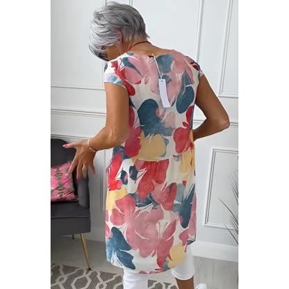 Naëlya – Élégante robe chemise avec motif aquarelle