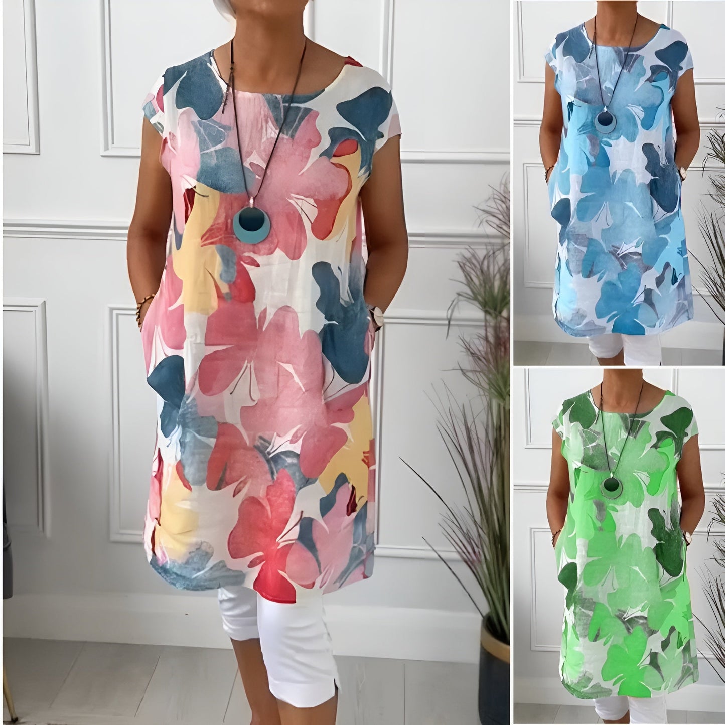 Naëlya – Élégante robe chemise avec motif aquarelle