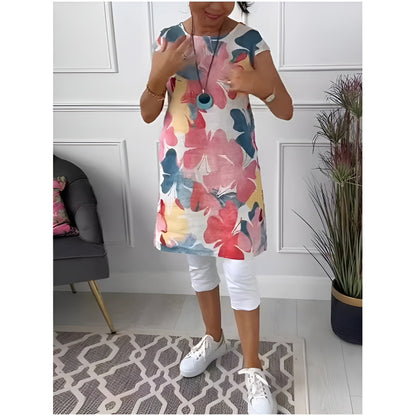 Naëlya – Élégante robe chemise avec motif aquarelle