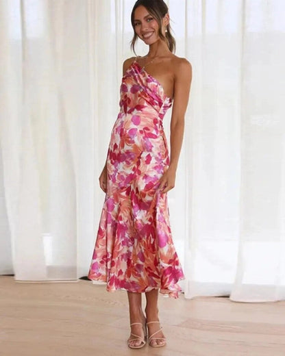 Liorine - Robe longue asymétrique à motifs floraux