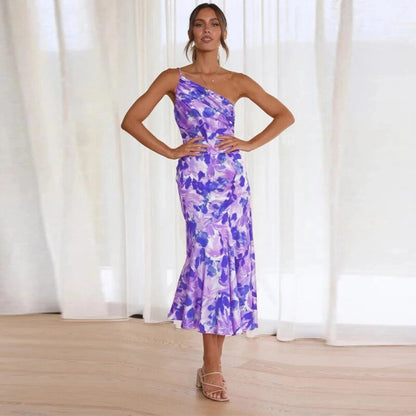 Liorine - Robe longue asymétrique à motifs floraux
