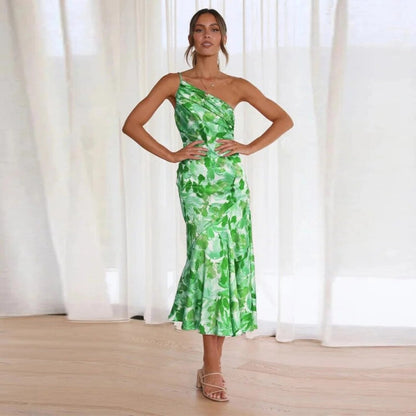 Liorine - Robe longue asymétrique à motifs floraux