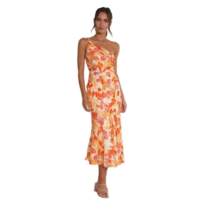 Liorine - Robe longue asymétrique à motifs floraux