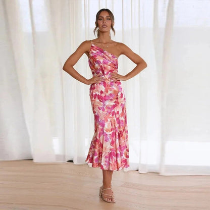 Liorine - Robe longue asymétrique à motifs floraux