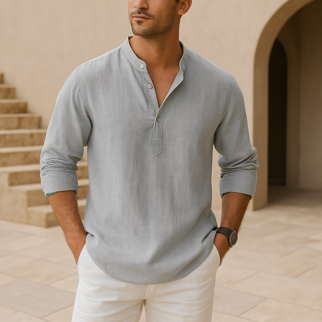 vitoria™ - Chemise Henley en coton au look lin