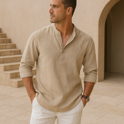 vitoria™ - Chemise Henley en coton au look lin