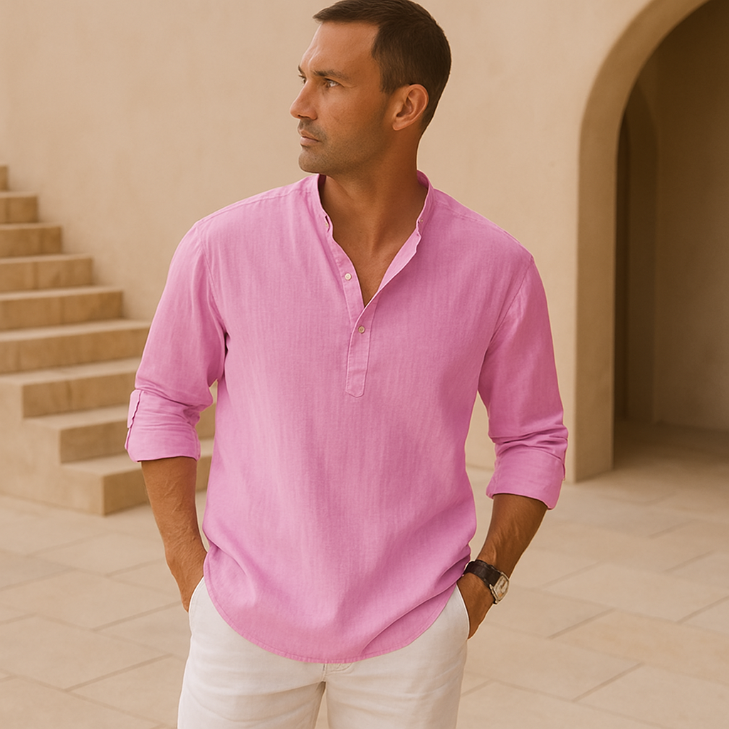vitoria™ - Chemise Henley en coton au look lin