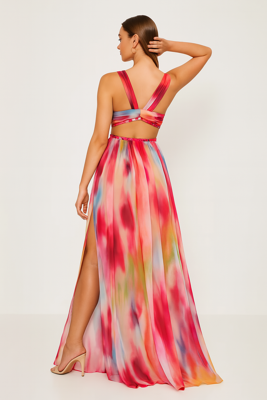 Faylienne – Élégante robe maxi fluide avec imprimé artistique