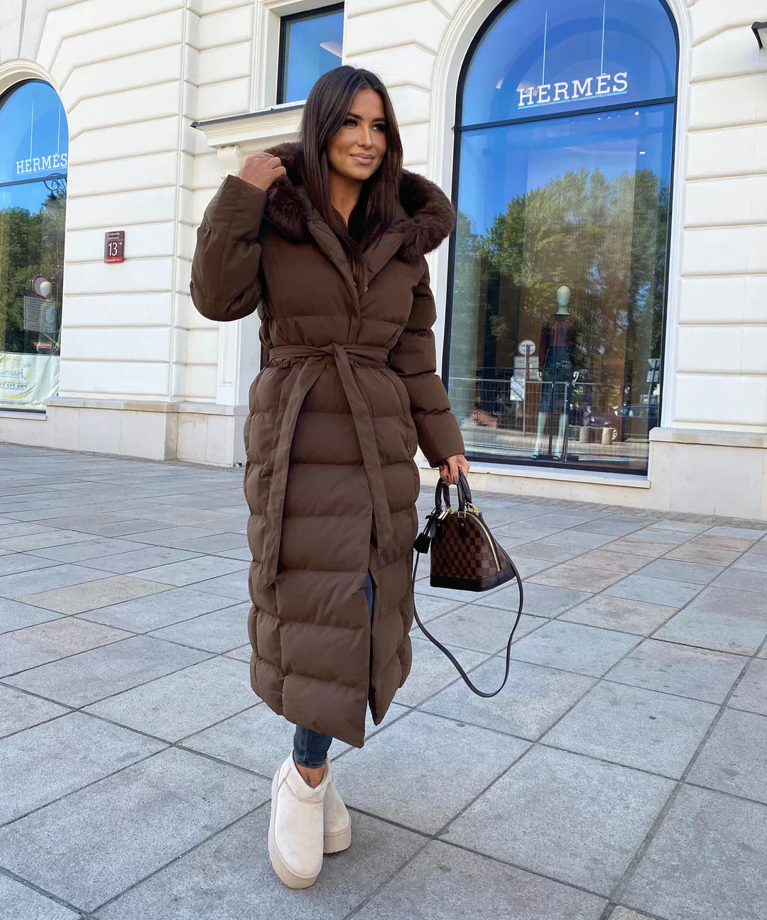 Gwendoline - Veste d'hiver en duvet synthétique avec col en fausse fourrure