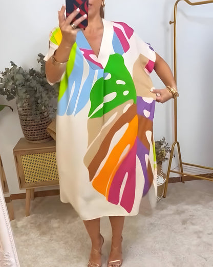 Floréanne – Robe décontractée à motif feuillage coloré