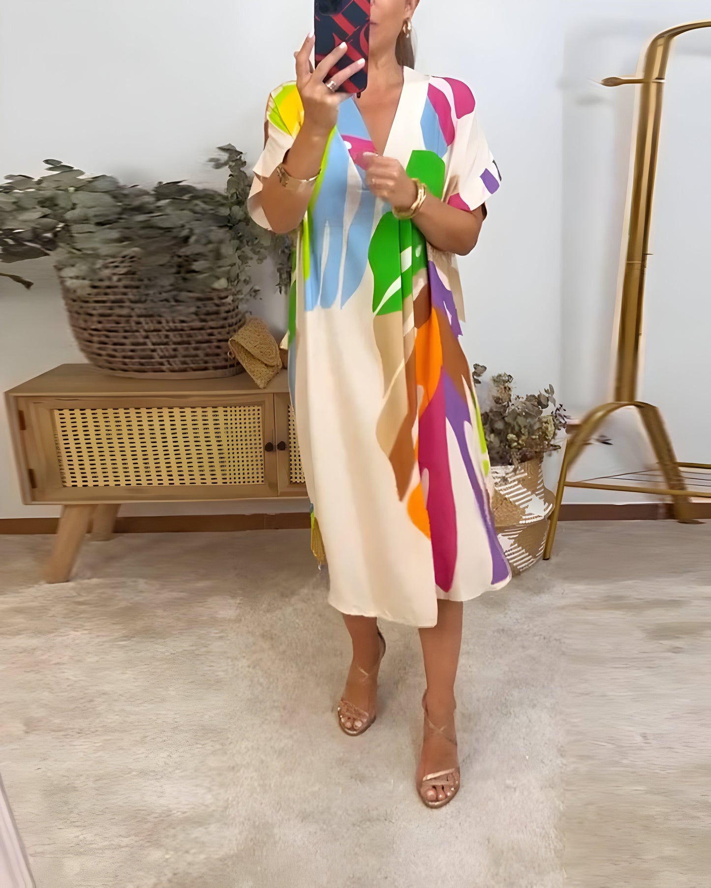 Floréanne – Robe décontractée à motif feuillage coloré