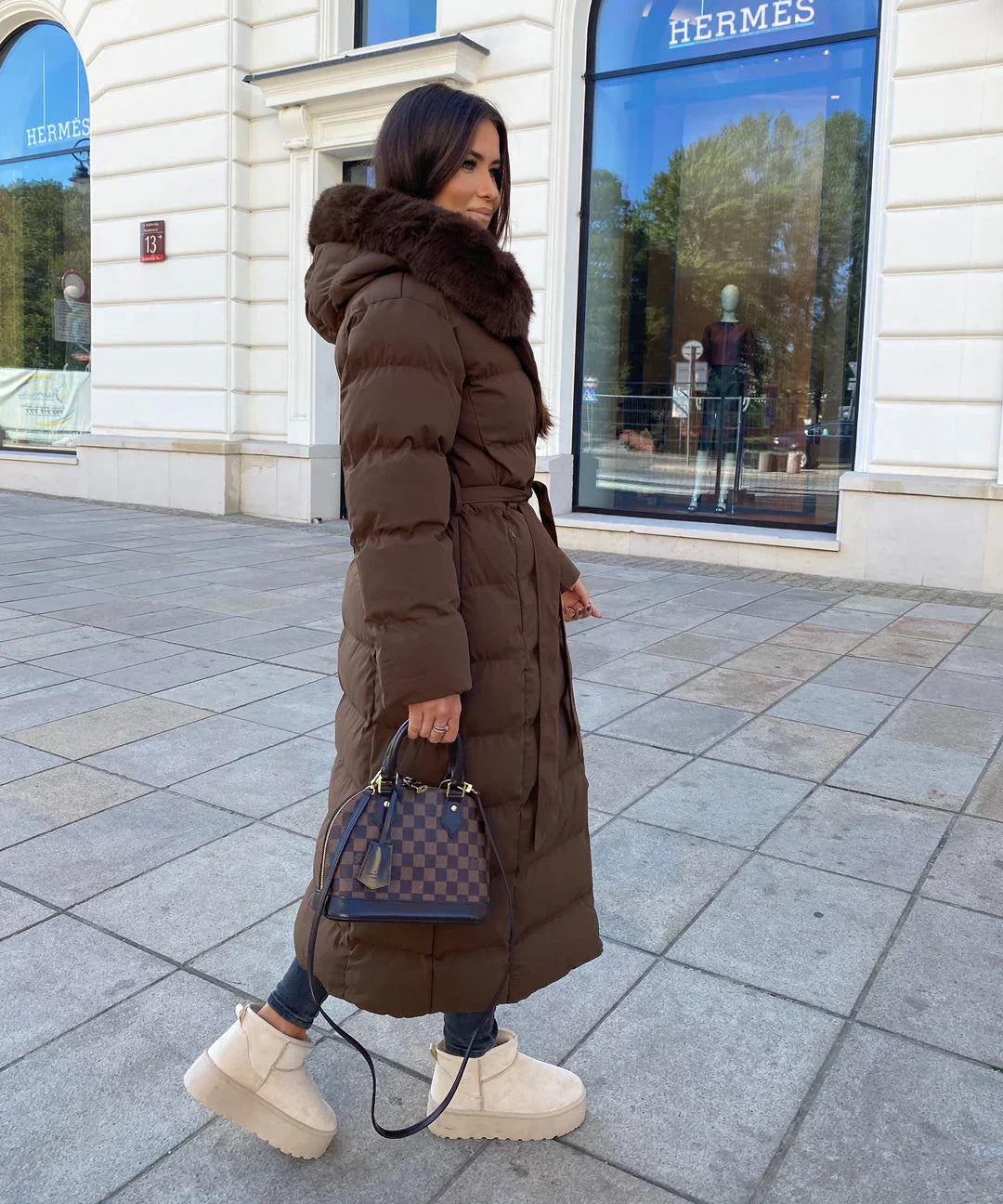 Gwendoline - Veste d'hiver en duvet synthétique avec col en fausse fourrure