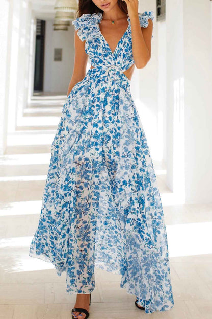 Roxane – Robe longue avec volants et découpes élégantes