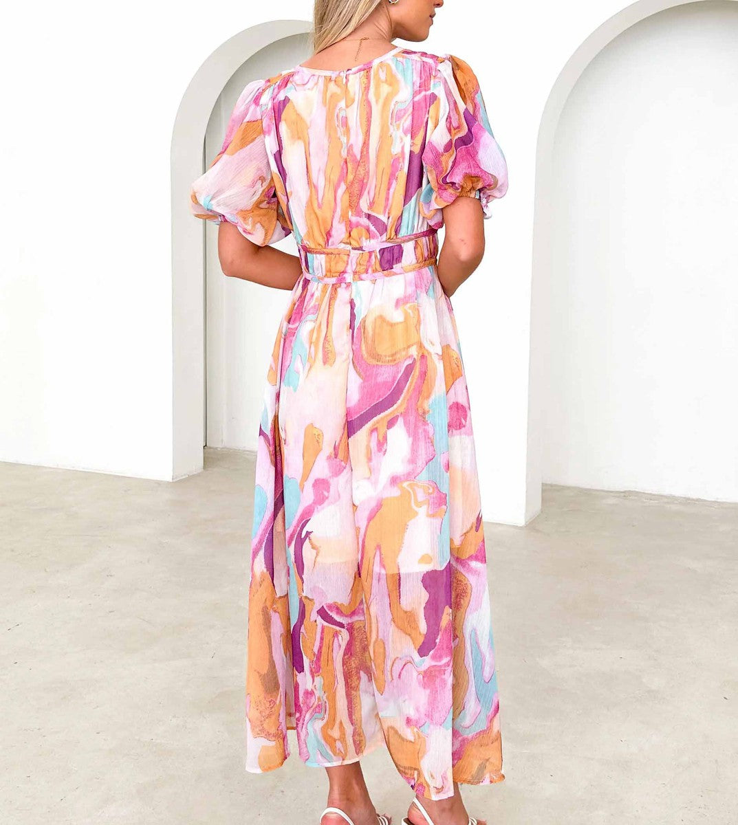 Oriella – Élégante robe maxi en rose poudré
