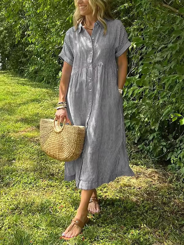 Isavelle – Robe maxi en coton à boutons