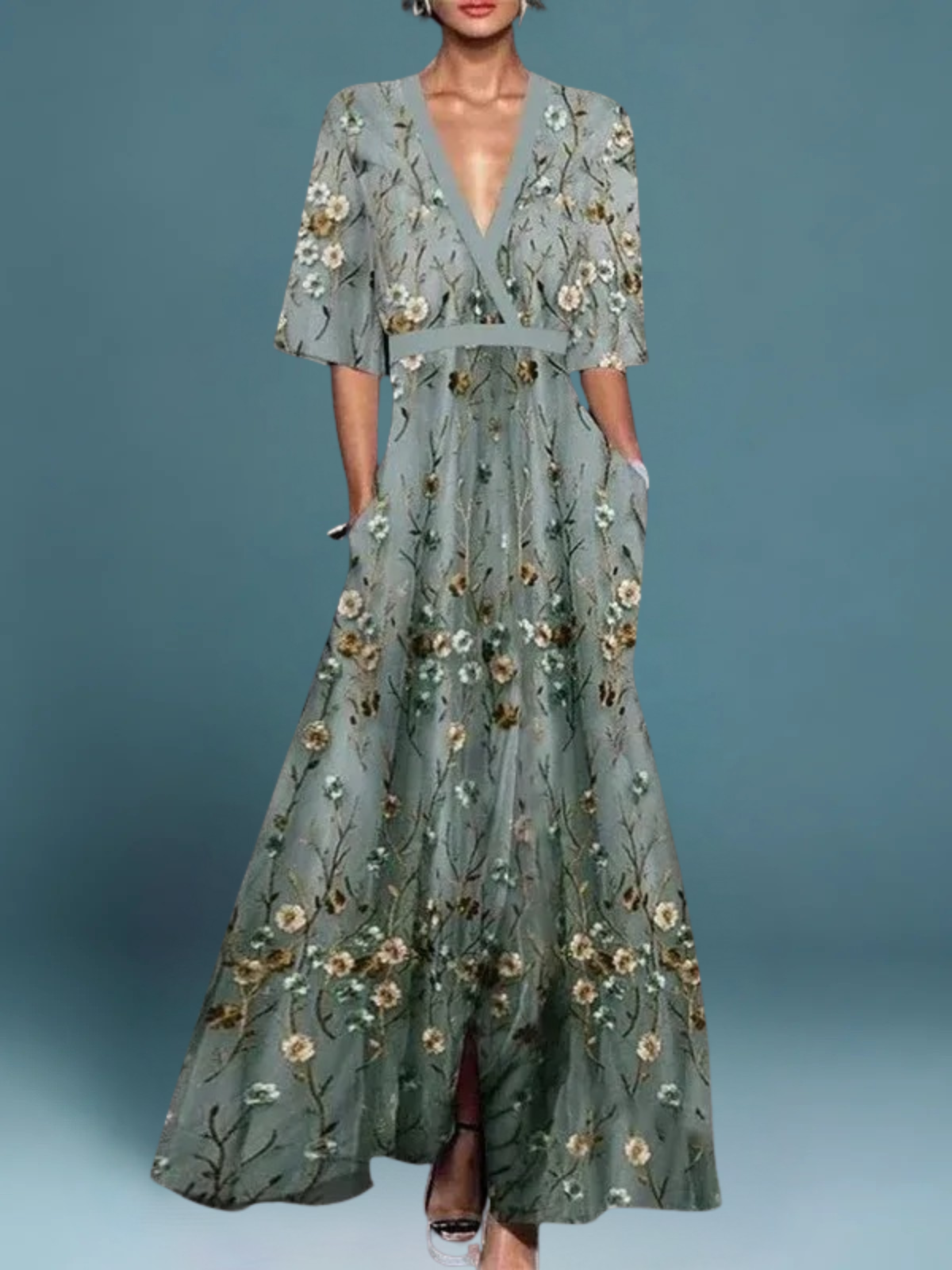 Euphémie – Élégante robe longue à motifs floraux