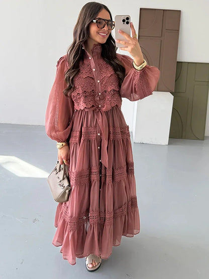 Isalys – Élégante robe longue brodée pour femme