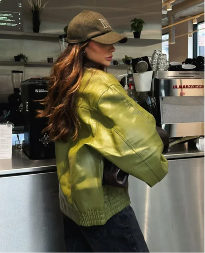Lorette - Veste aviateur oversize en simili cuir végétalien