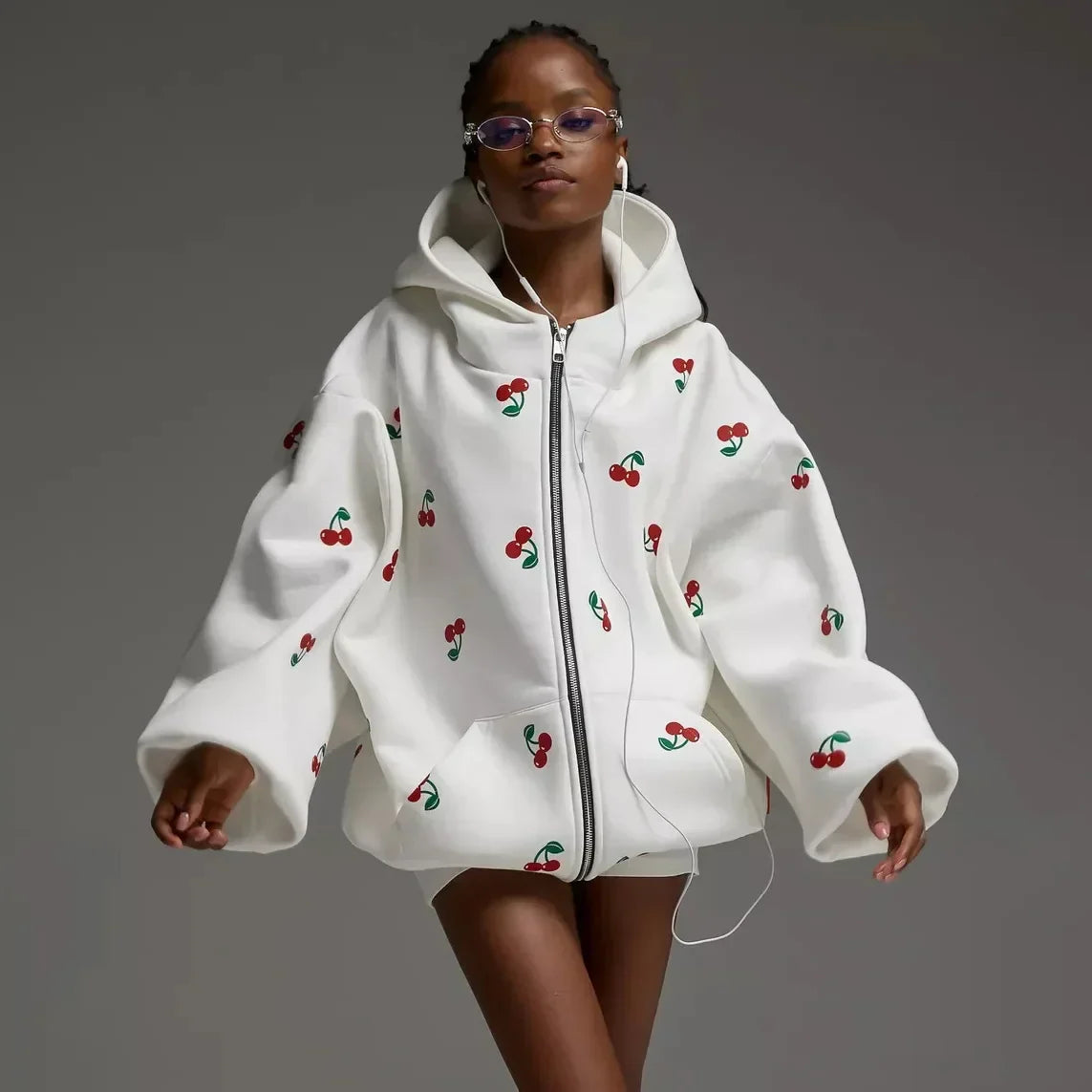 Édeline - Veste blanche à motif cerises