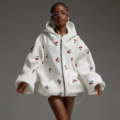 Édeline - Veste blanche à motif cerises