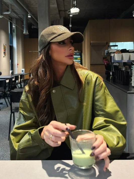 Lorette - Veste aviateur oversize en simili cuir végétalien