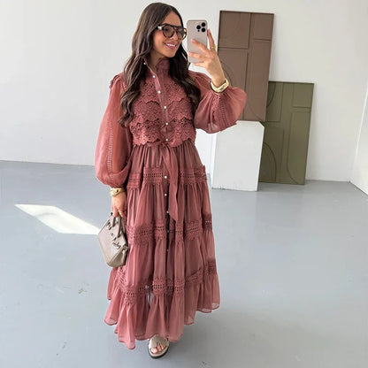 Isalys – Élégante robe longue brodée pour femme