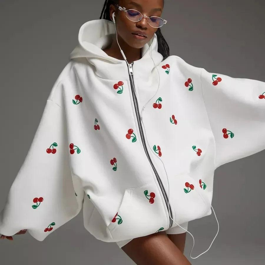 Édeline - Veste blanche à motif cerises