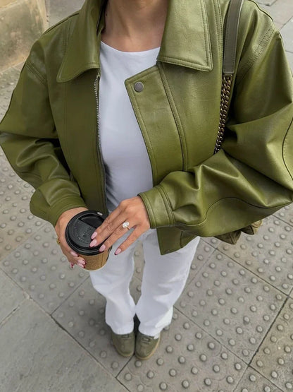 Lorette - Veste aviateur oversize en simili cuir végétalien