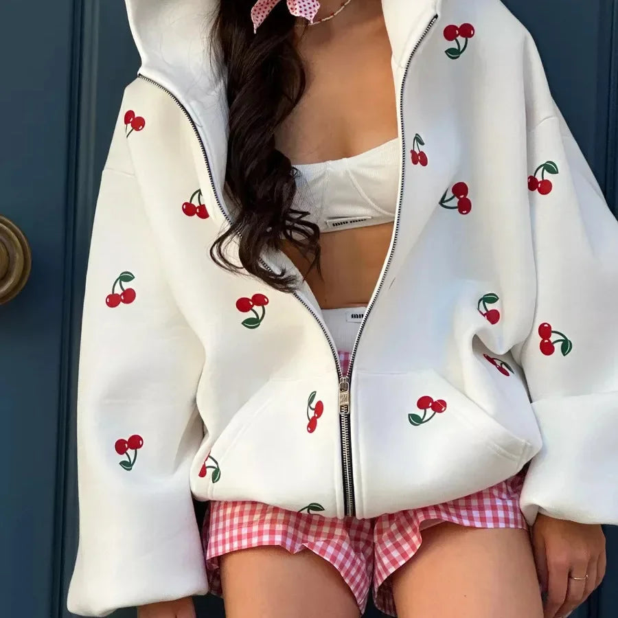 Édeline - Veste blanche à motif cerises
