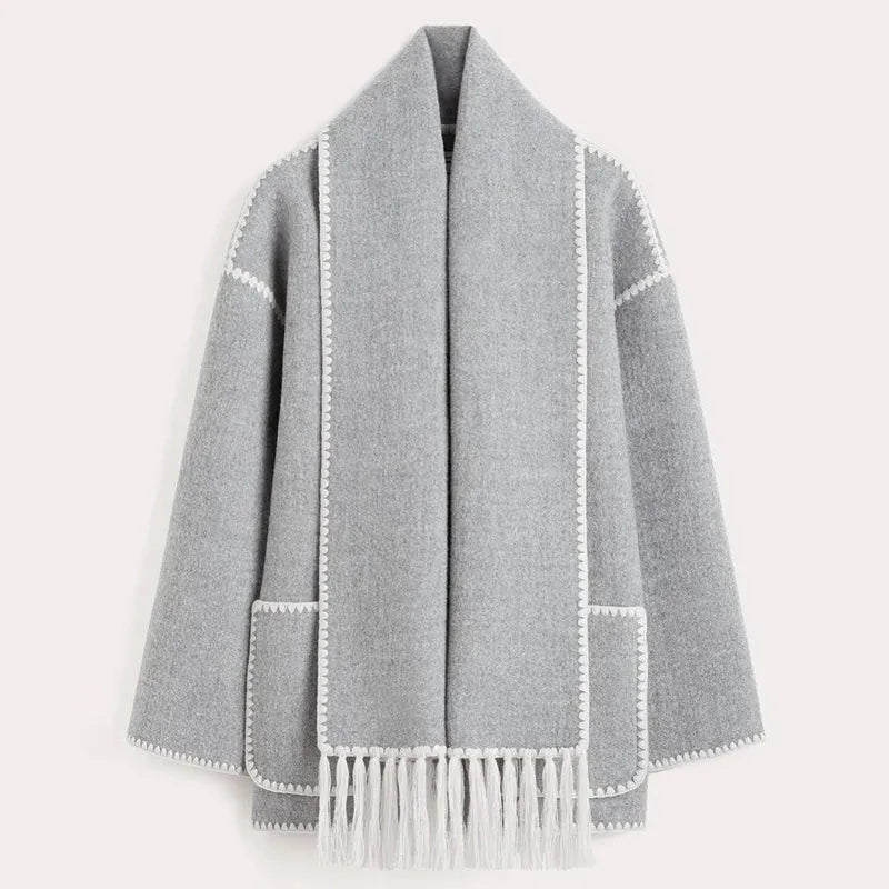 Eugénie - Élégante Veste Châle avec Franges Chic