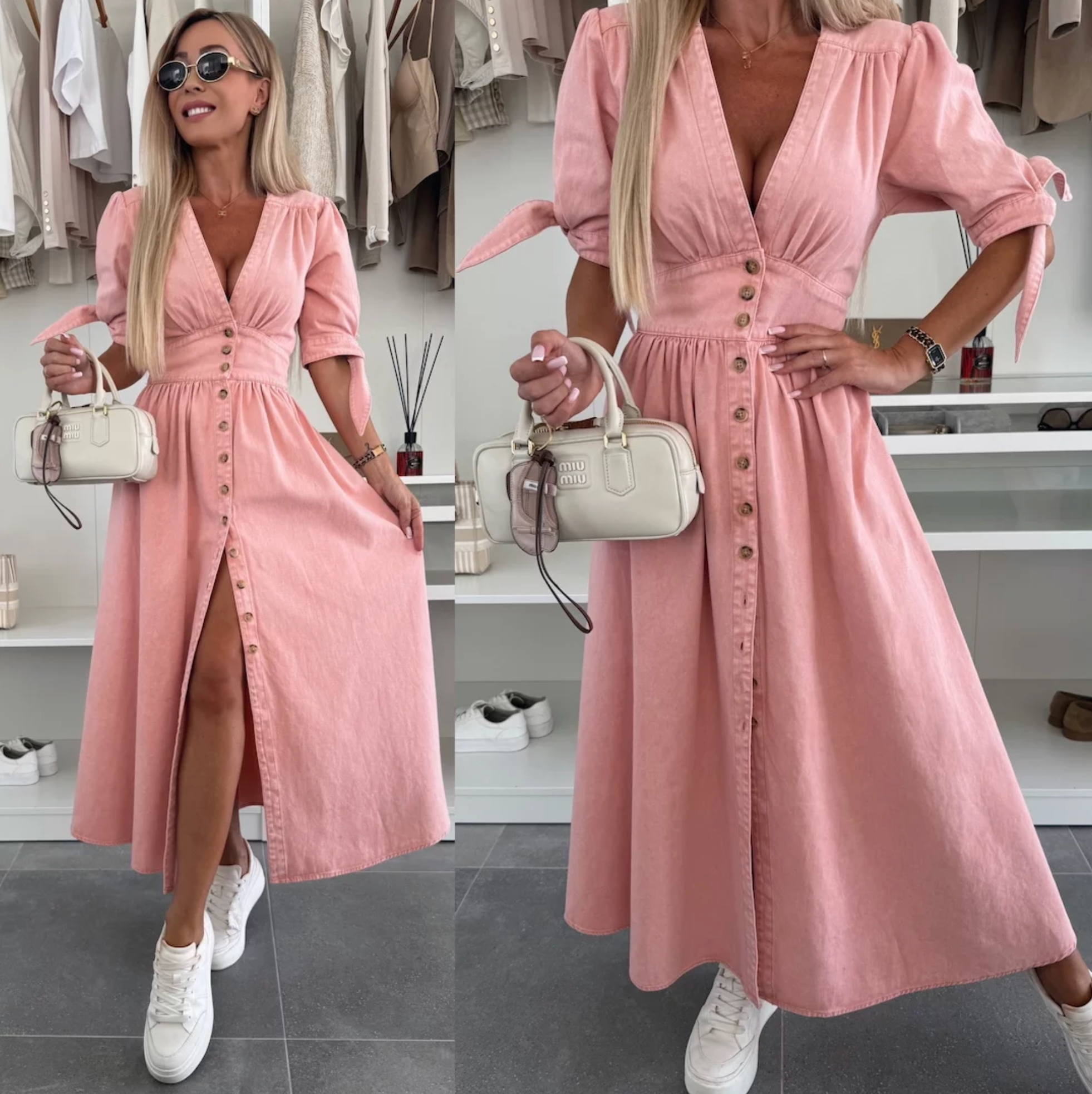 Antonine – Élégante Robe avec Boutons en Bois