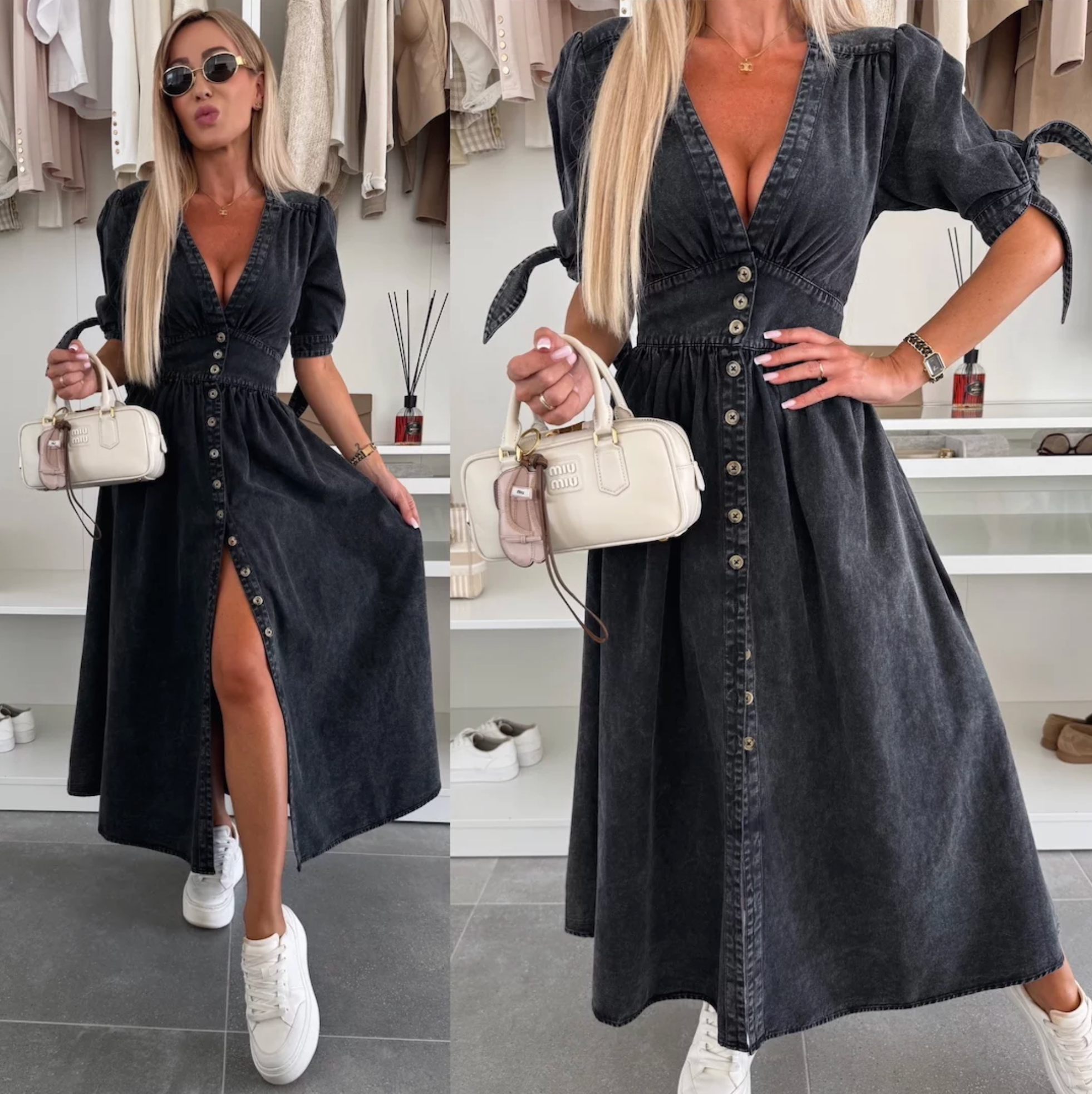 Antonine – Élégante Robe avec Boutons en Bois