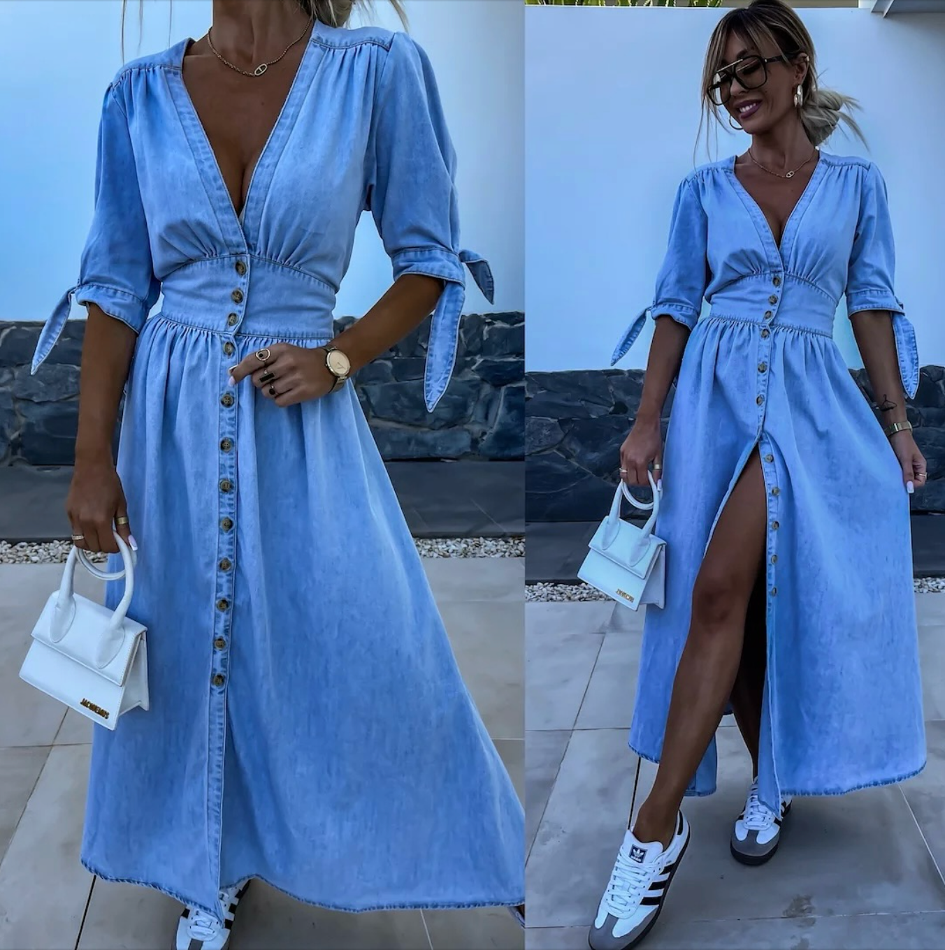 Antonine – Élégante Robe avec Boutons en Bois