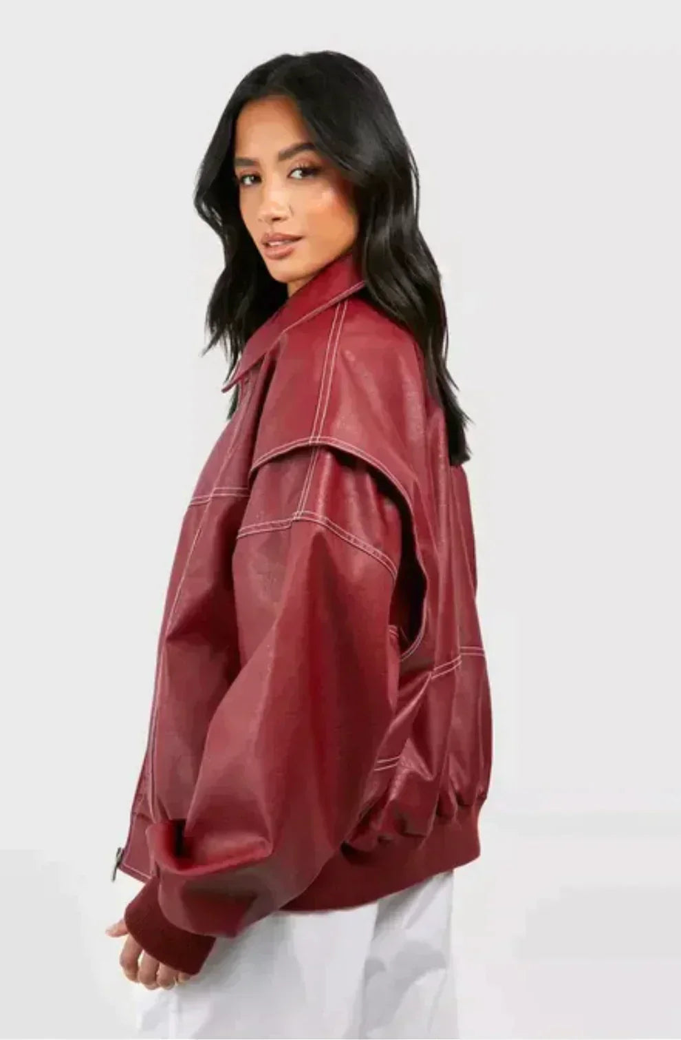 Brigitte - Tendance Veste en Cuir Rouge