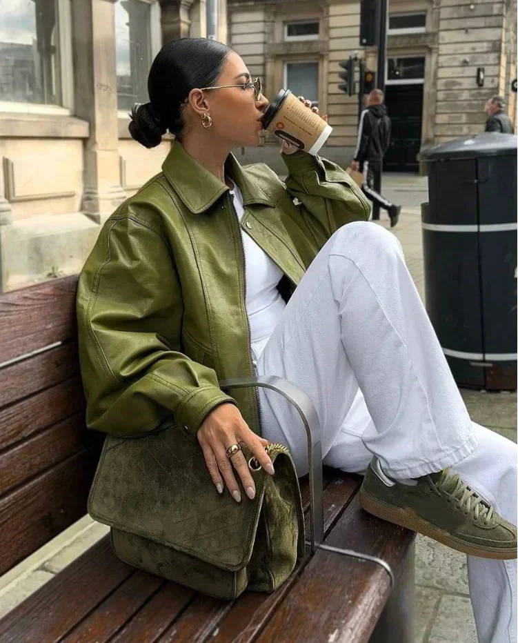 Lorette - Veste aviateur oversize en simili cuir végétalien