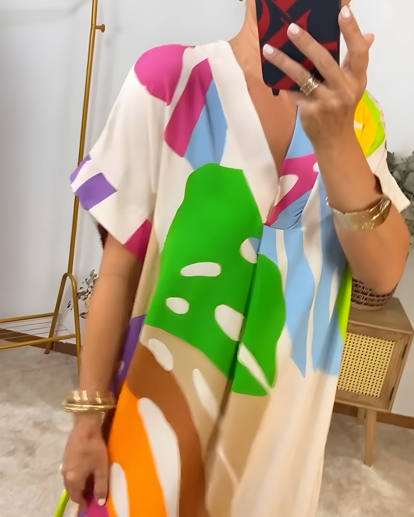 Floréanne – Robe décontractée à motif feuillage coloré