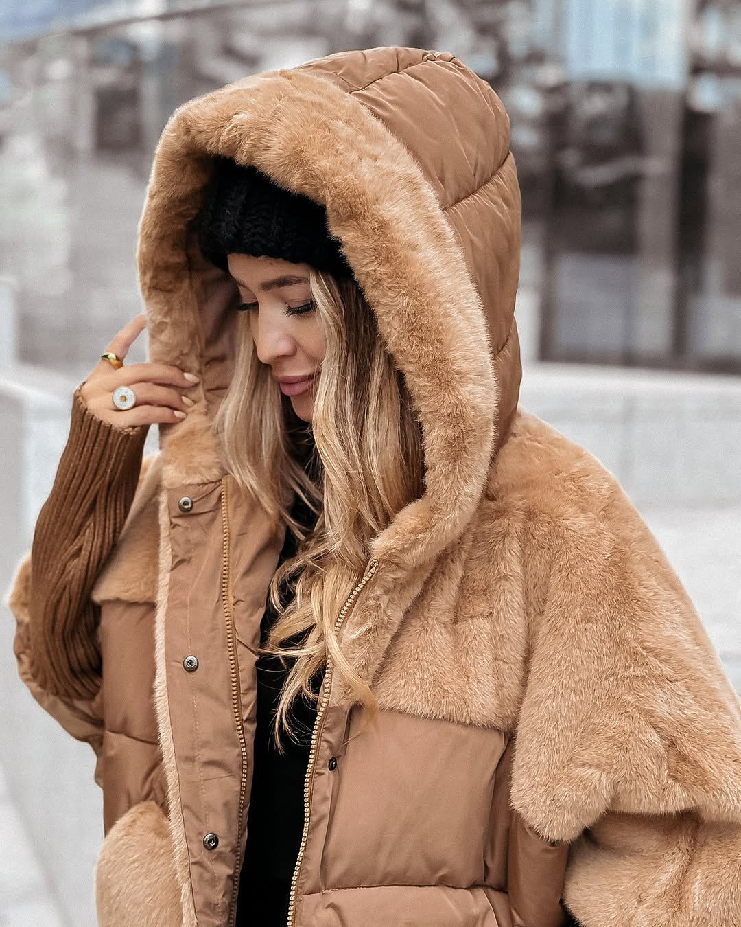 Sylvère - Manteau d'hiver à capuche en fausse fourrure