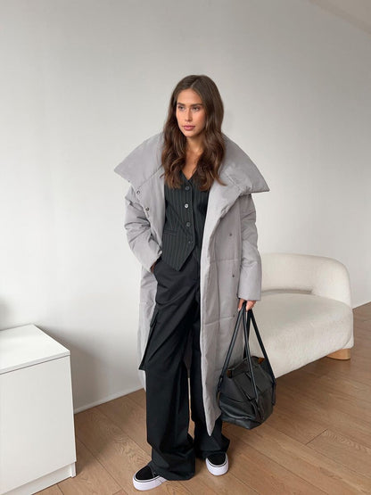 Malvina - Long Quilted Puffer Coat with Belt