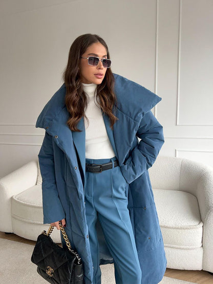 Malvina - Long Quilted Puffer Coat with Belt