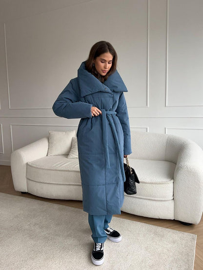 Malvina - Long Quilted Puffer Coat with Belt