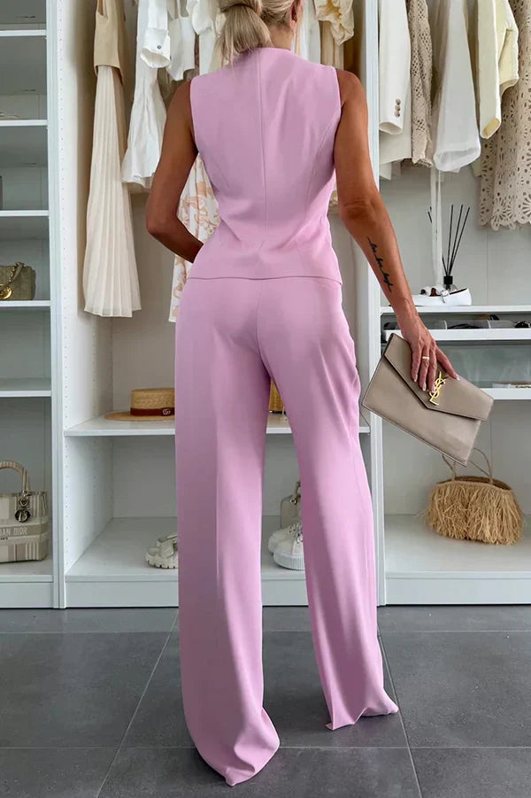 Éleonore – Ensemble chic avec boutons et pantalon léger