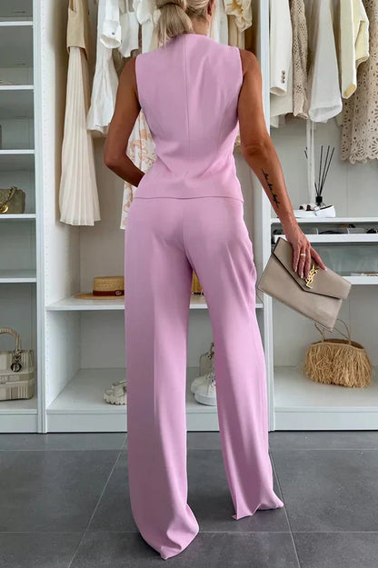Éleonore – Ensemble chic avec boutons et pantalon léger