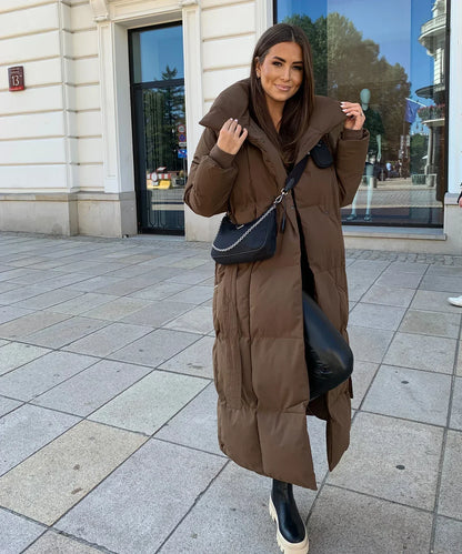Malvina - Long Quilted Puffer Coat with Belt