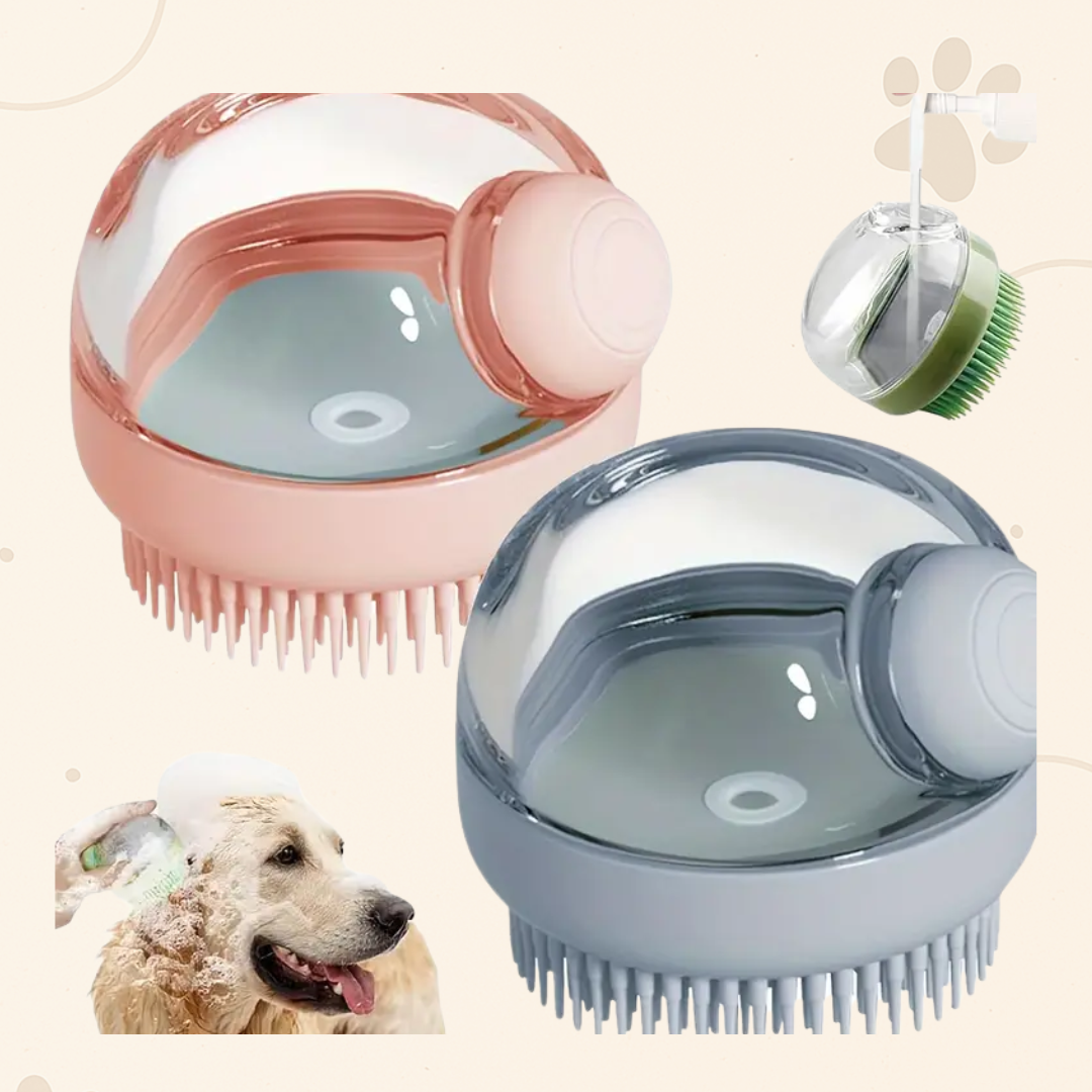 Brosse de bain pour chien/chat avec distributeur de savon