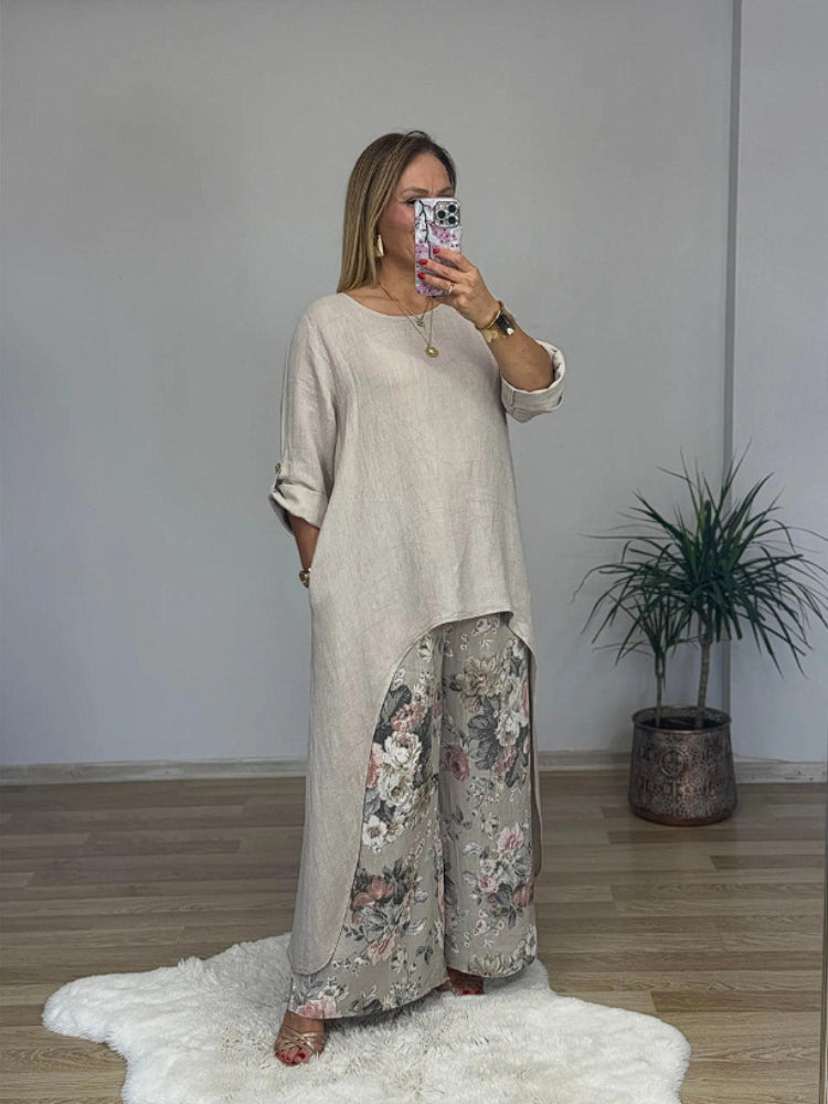 Évelyne – Ensemble à manches longues avec pantalon imprimé